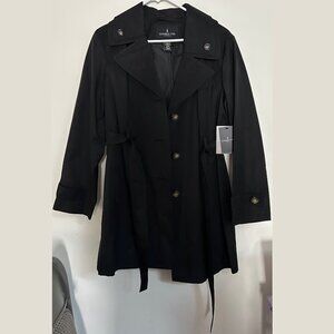 London Fog Black Trench Coat with a Hood NWT